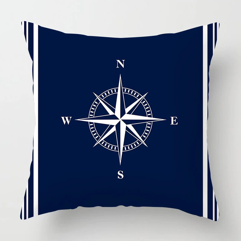 Nordic dark blue nautical series compass pillow cover home decoration sofa decoration cushion cover 45*45 can be customized 5