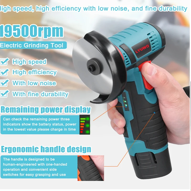 LYUWO Micro Angle Grinder, Filling Grinder for Diamond Cutting, Wireless Power Tool, 12V images - 6