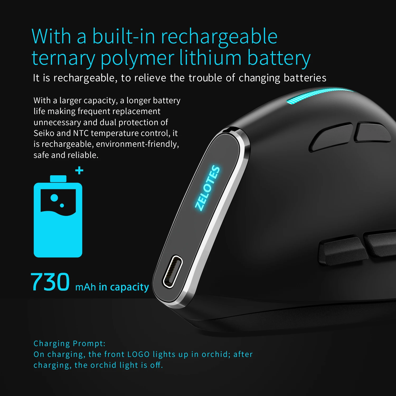 Zelotes Bluetooth Mouse With Display - 4000DPI Vertical Ergonomic Mouse For PC & Laptop