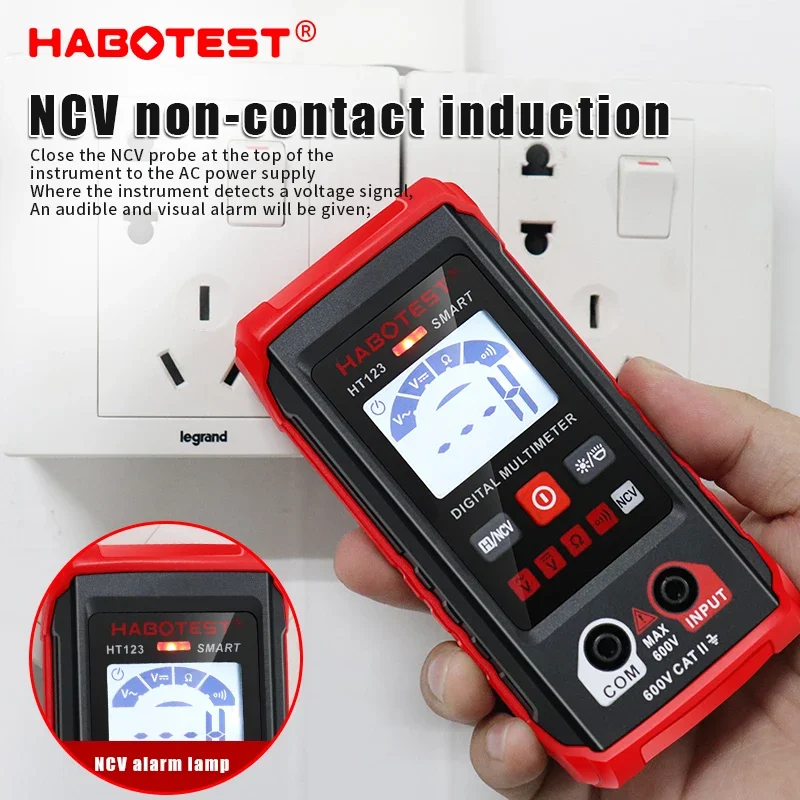 HT123 Mini Digital Multimeter AC DC Voltage 600V Auto-ranging Meter NCV Ohm Tester Professional Electrician Tool digital multimeter multimeter tester