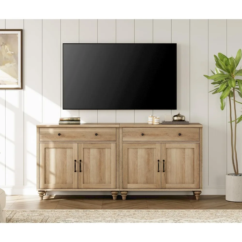 Buffet Cabinet with 4 Doors and 2 Drawers, Large Coffee Bar Tables Wood Kitchen Storage Cabinets with Storage Cabinets 5
