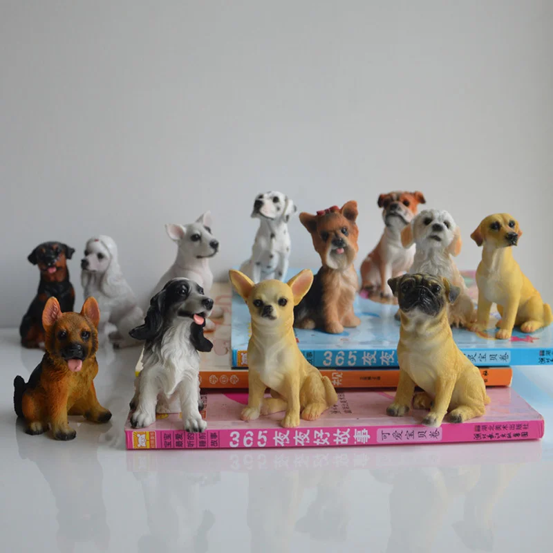 12pcs Cute Dog Figurine resina piccoli ornamenti Cartoon Funny Pet Dogs Model Crafts Desktop Statue miniature Home Decor Toy Gift