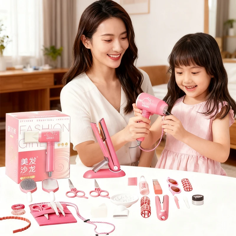 Kit de Simulation de coupe de cheveux, sèche-cheveux pour enfants, jouets de maquillage, jeu de rôle, jouets éducatifs pour filles, cadeaux de jeu de Simulation