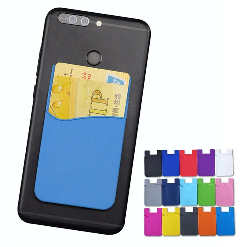 

Double Pocket Elastic Silicone ID Credit Cover Bus Card Holder Sticker Key Wallet Case Purse Bag for Cell Phone Women Men Pouch
