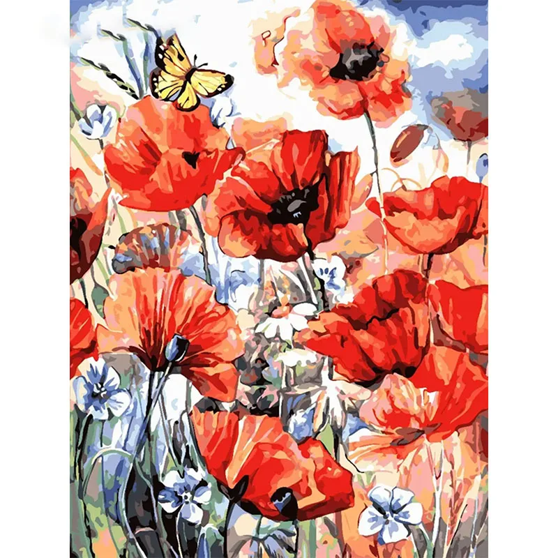 

Full Round DIY Diamond Painting Poppy Picture Of Rhinestones Mosaic Flower New Arrival Embroidery Butterfly Wall Art Home Decor