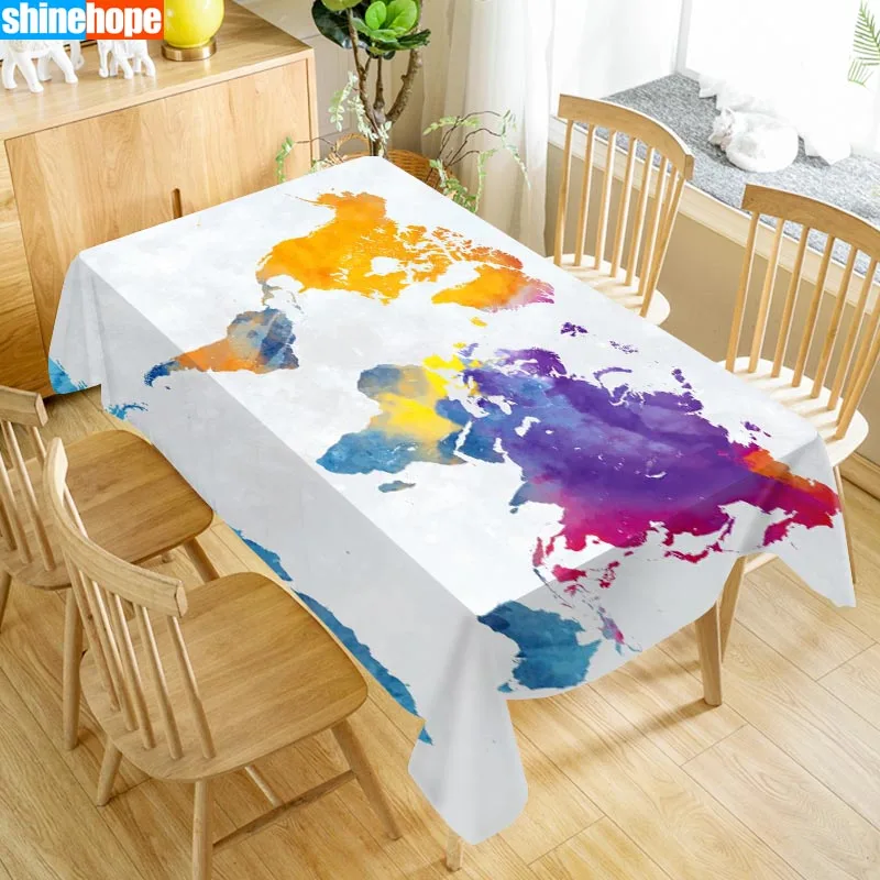 New Arrival Custom World Map Table Cloth Waterproof Oxford Fabric