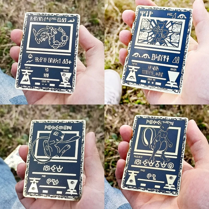 Pokemon Black Metal Card Mewtwo Pikachu Energy Card Charizard Rayquaza Rare Game Collection Battle Trainer Iron Card Kid Gift