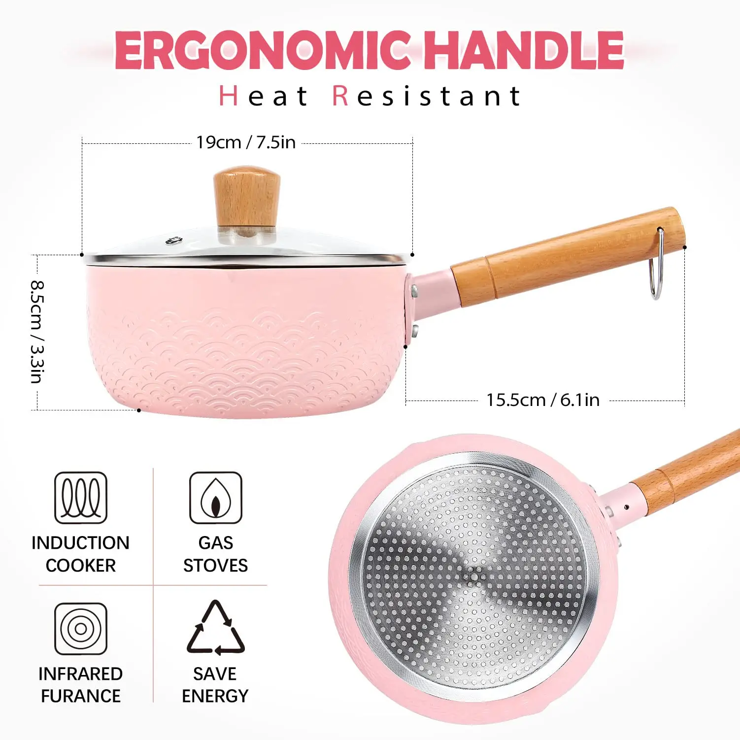 3pcs/set Pink Stainless Steel Nonstick Frying Pan, Pasta Pot