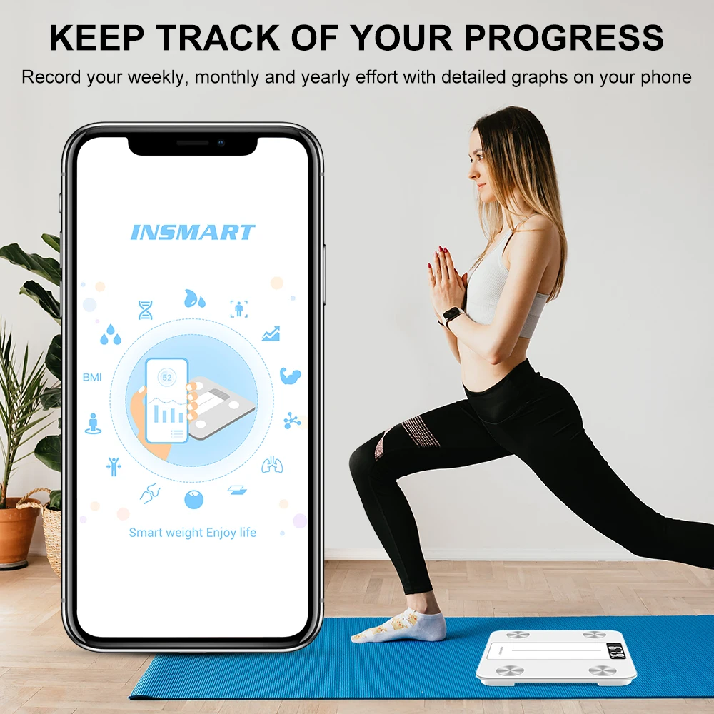 INSMART Intelligent LCD Electronic Scale Digital Display Glass Weight Scale Balance Body Health And Weight Loss Bathroom
