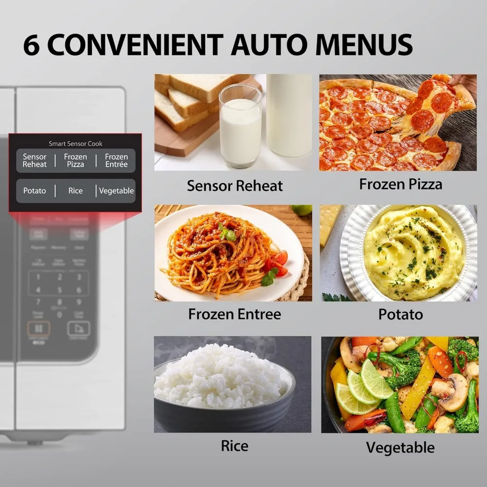 ML-EM62P(SS) Large Countertop Microwave with Smart Sensor, 6 Menus, Auto Defrost, ECO Mode, Mute Option & 16.5" Position