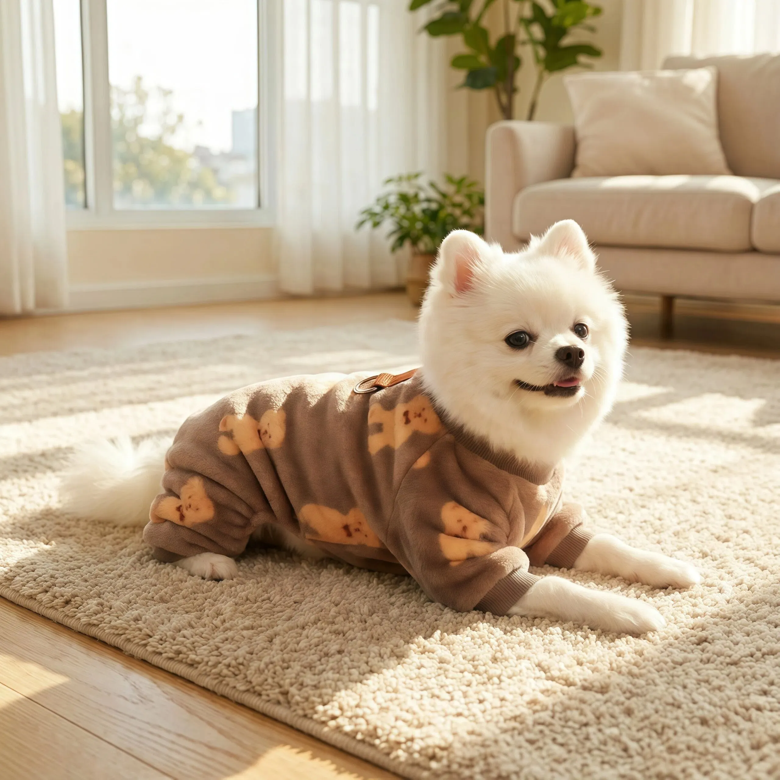 Herbst-Winter Haustier-Hundebekleidung: Warmer, Weicher Fleece-Jumpsuit für Kleine, Mittlere und Große Hunde, Katzen und Welpen mit Leinenring – Detail 4