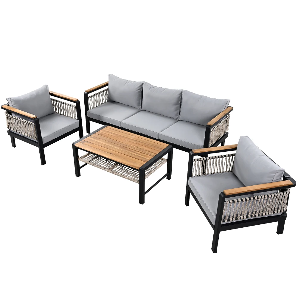 4 Pieces Outdoor Sectional Sofa Set 5-person Patio Seating Group Outdoor Cnversation Set with Cushions and a Coffee Table