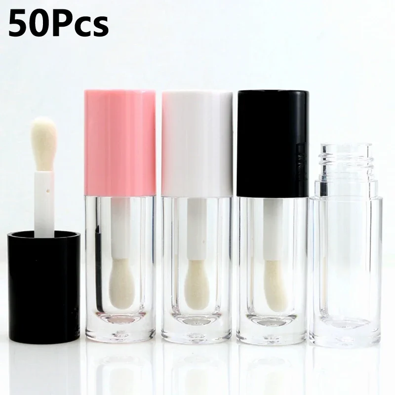 50Pcs 7ml Transparent Lip Gloss Tubes Refillable Lip Balm Containers Travel Empty Lip Glaze Sample Bottles With Big Brush Wand