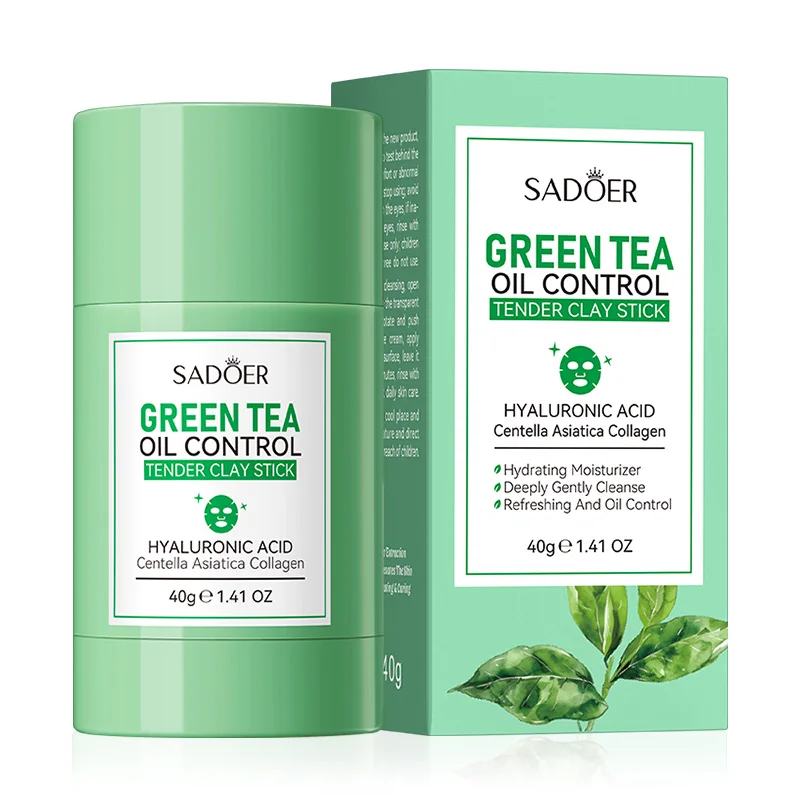 SADOER Green Tea Face Masks Stick Clay Mask Shrink Pores Deep Blackhead Remover Facial Cleansing Moisturizing