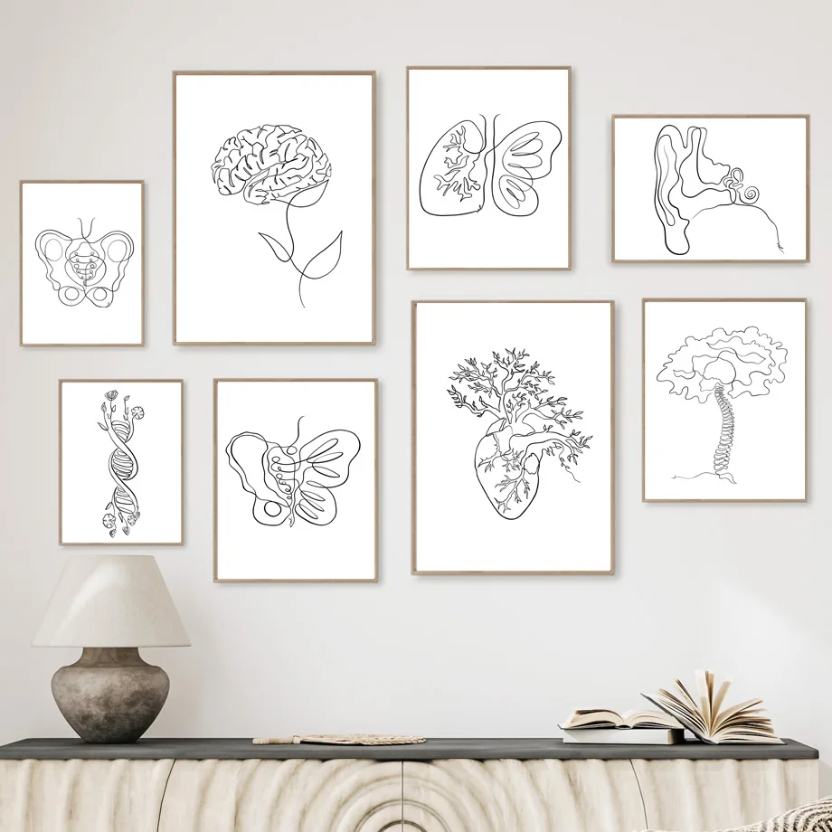 

Minimalist Anatomy Line Brain Gut Heart Ear Lungs Medical Posters And Prints Wall Art Canvas Painting Doctor Gift Clinic Decor