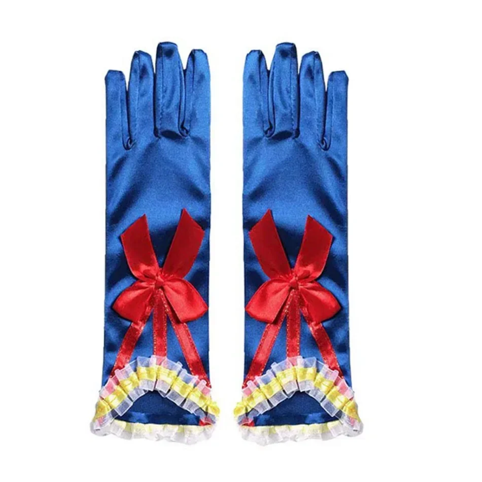 Girls Snow White Color Bow Bloves Kids Wedding Royal Blue Full Fingers Mittens Mid Lace Gloves Princess Dress Up Accessories children dance gloves