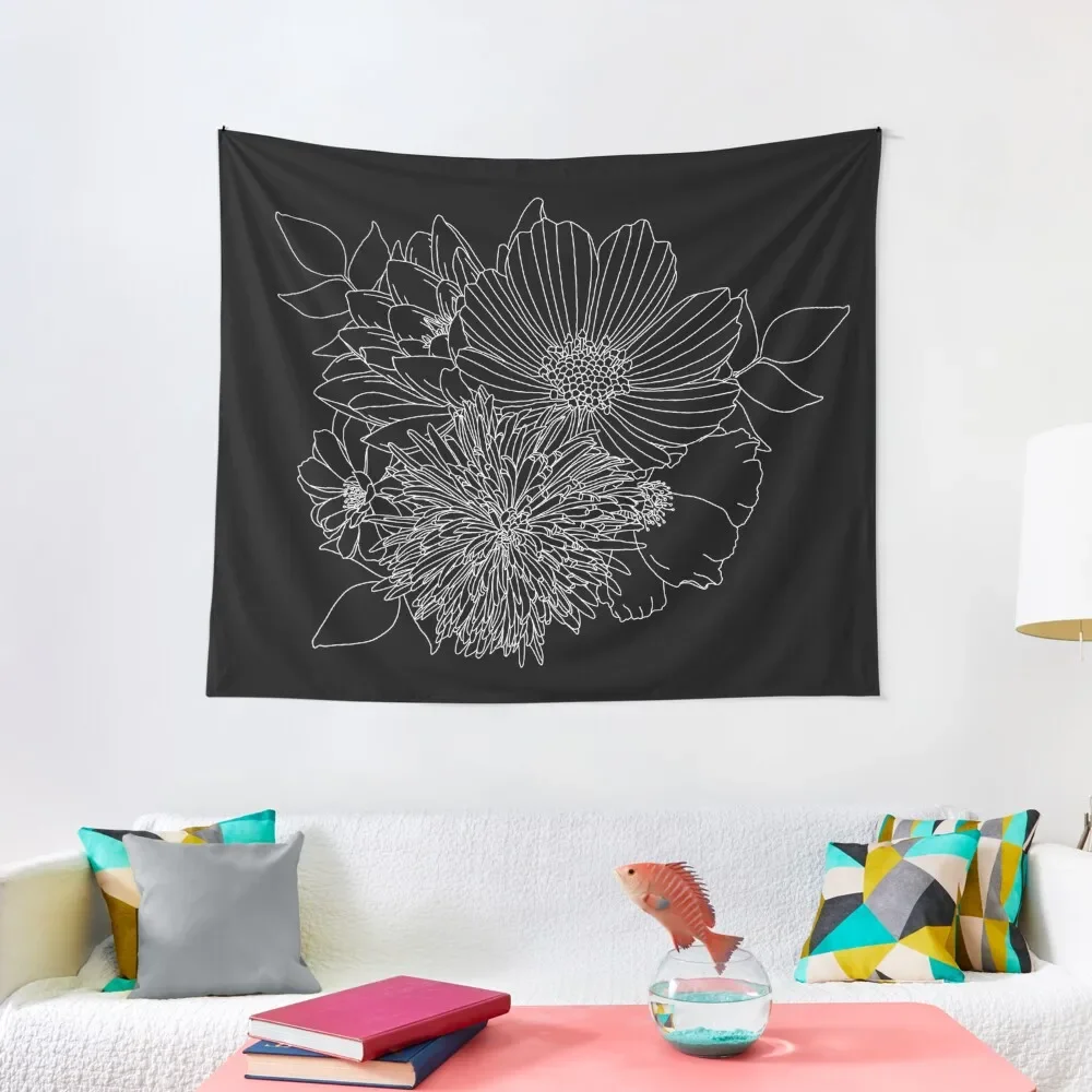 

Floral Bouquet - White on Black Tapestry Room Decor Aesthetic Wall Hangings Decoration Tapestry