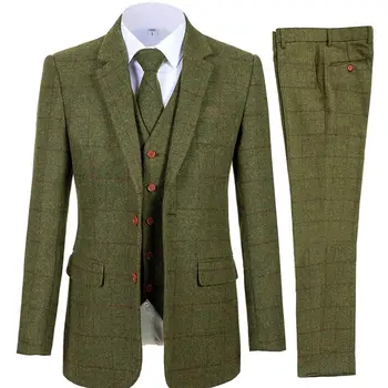 Abiti da uomo in 3 pezzi Bussiness formale con risvolto tacca Groomsmen Smoking scozzese di lana per attività di festa Matrimonio (giacca + gilet + pantaloni)