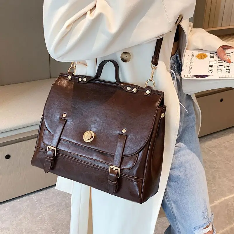 Business Style Women Backpacks Handbags Female OL Metal Lock Shoulder Bags Mochila Feminia Escolar 4
