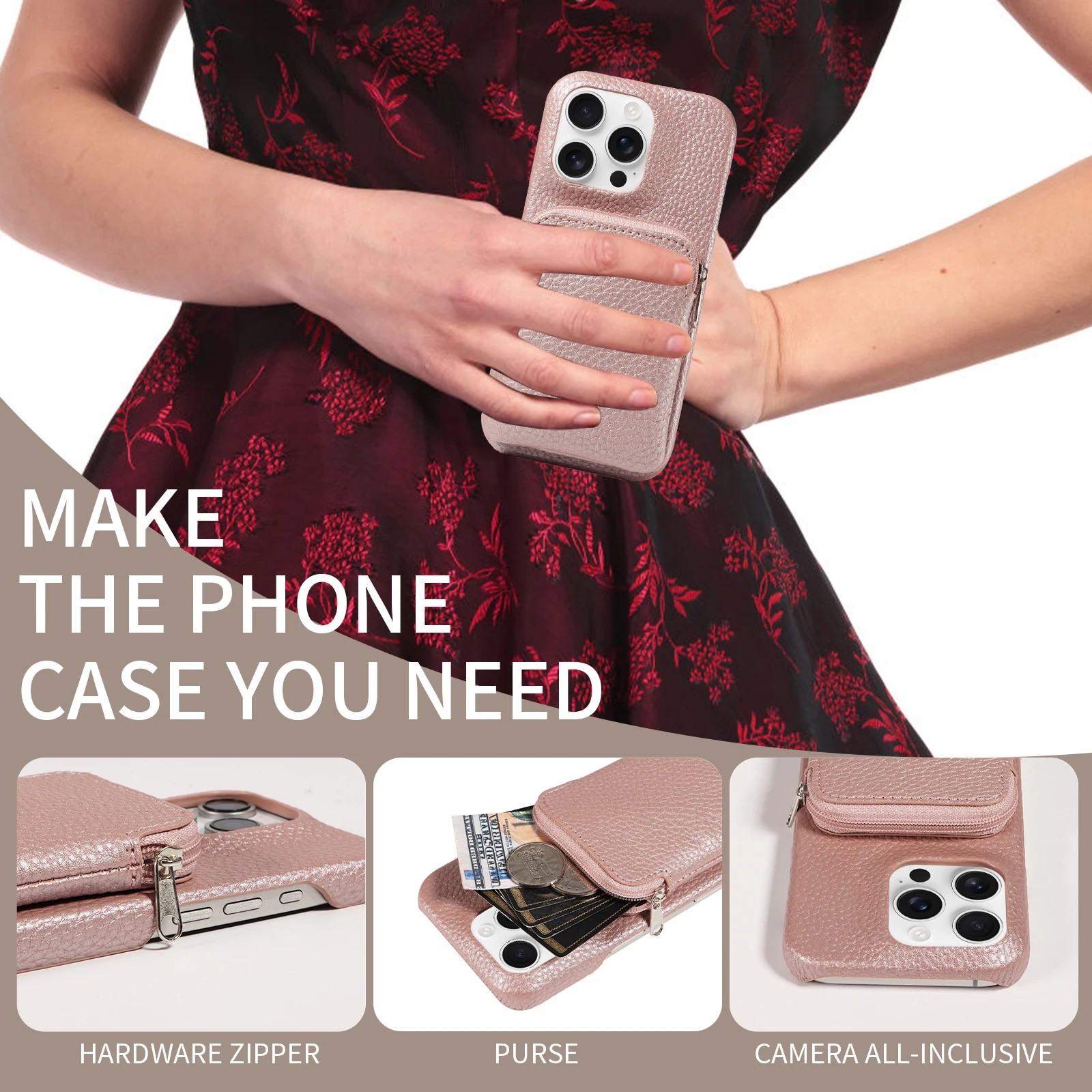 Elegant Faux Leather Phone Case with Card Holder - Shockproof & Drop-proof Protection