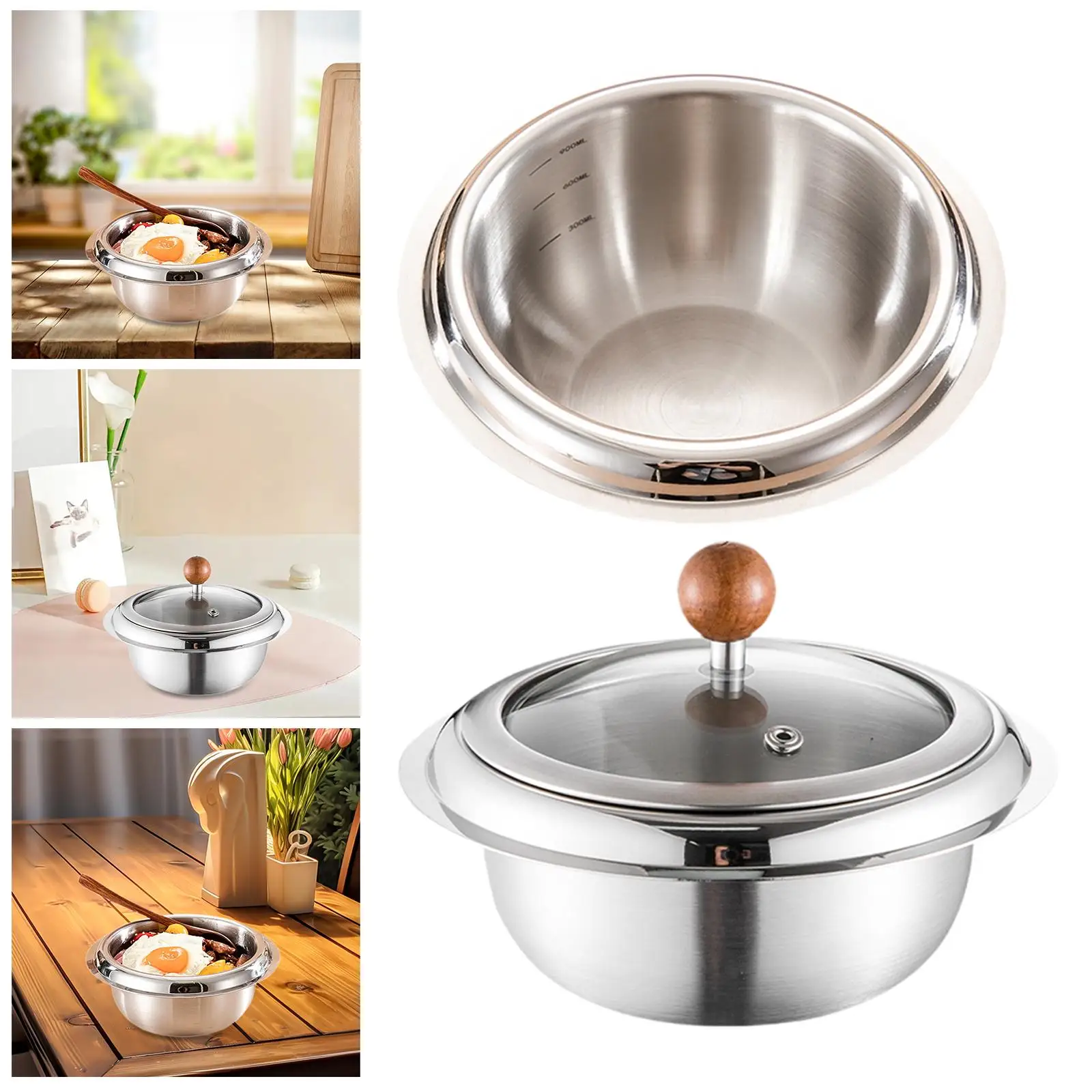 Stainless Steel Mixing Bowl Sturdy 1L Practical Kneading Bowl Serving Bowl for Kitchen Home Restaurant Cooking Meal Prepping