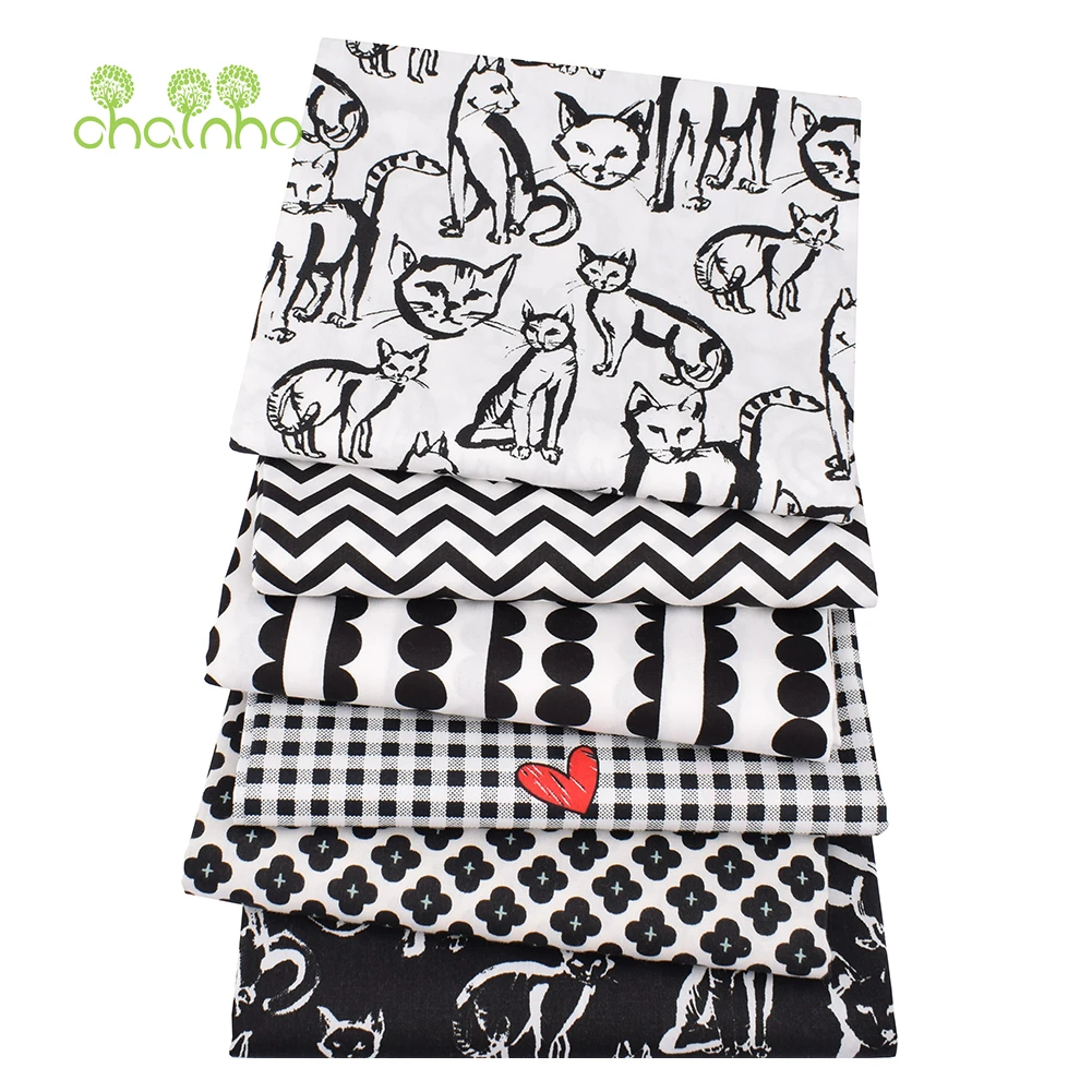 Chainho,Printed Twill Weave Cotton Fabric,DIY Sewing Quilting Material,Patchwork Cloth,6 Designs Cats Series,2 Sizes,15C328