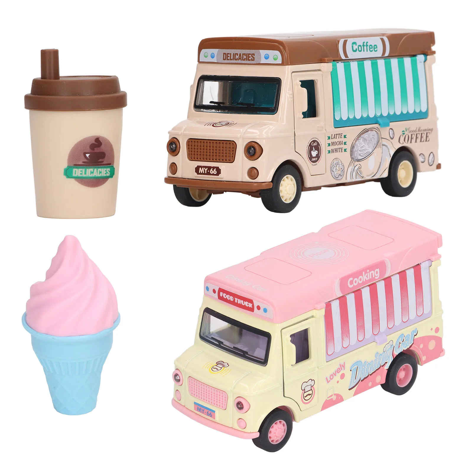 1:36 Pull Back Food Truck Toy Alloy Die Cast Magnetic Induction Coffee Ice Cream Car Model With Light Music Pretend Play Toy classic train tram diecast pull back model with led music developmental kids toy