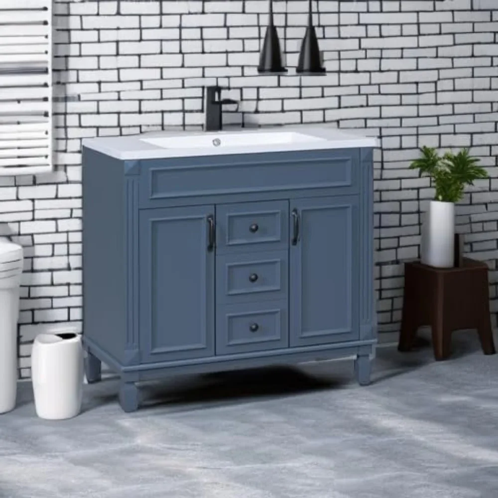 Bathroom Vanity with Sink, Freestanding Single Bathroom Sink Vanity Cabinet Set with Countertop &Integrated Sink, Doors&Drawers