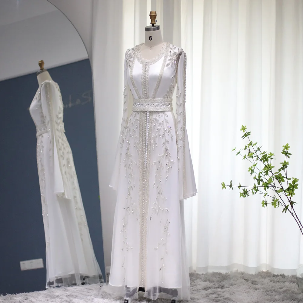 S99a71c5a30494ad980d7c4506340b4a3Q Luxury Dubai Moroccan Kaftan Ivory Evening Dresses for Women Wedding Long Sleeve Muslim Arabic Formal Dress Mallzona