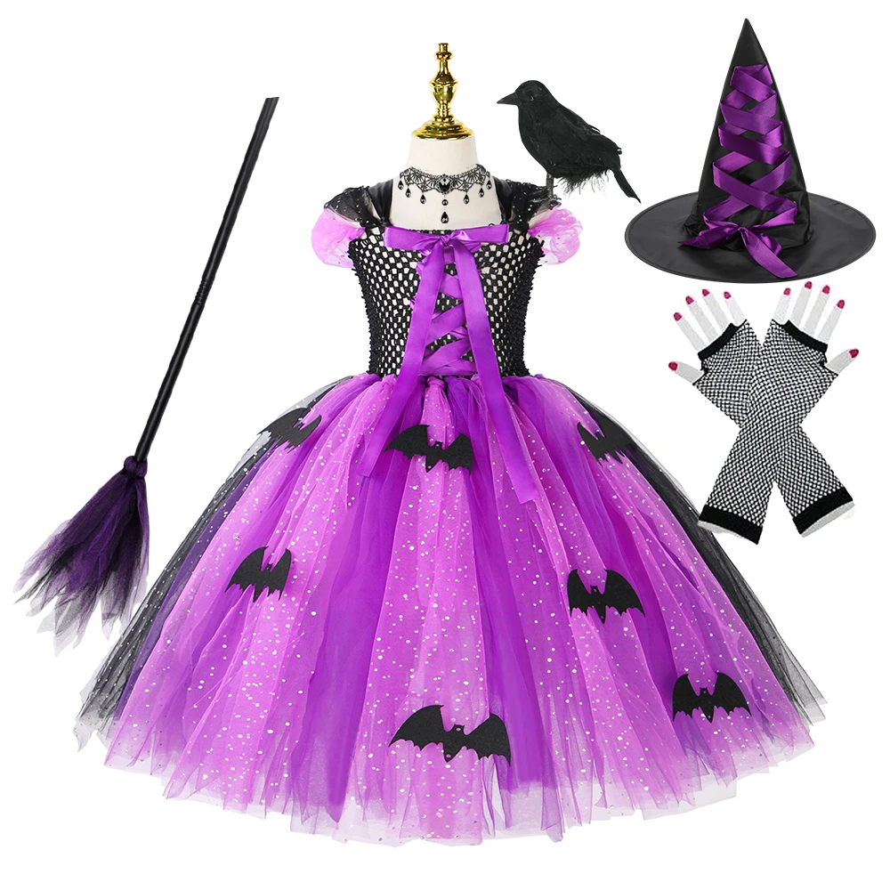 thumbnail image 1 of Conjunto de 3 piezas para Halloween, disfraz de maléfica para niña, trajes altos y bajos, vestidos de malla con capa de plumas para fiesta de Carnaval, 1 of 5