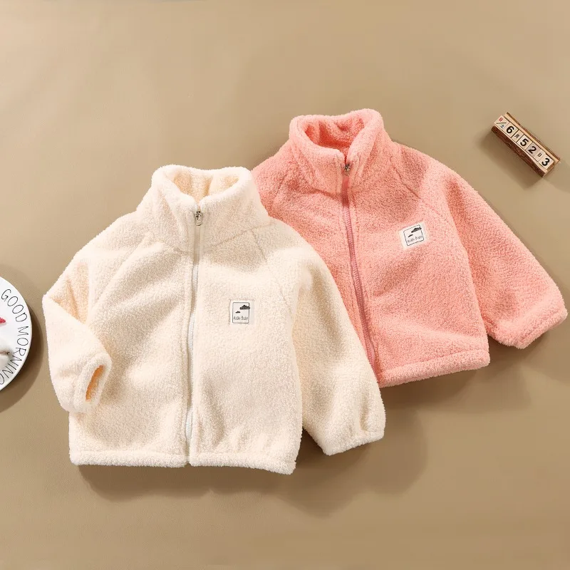 Kids Jackets 1-9 Years Plush Girls Jacket Autumn Winter Warm Boys Coat Hooded Zipper Fashion Outerwear Fleece Kids Clothes