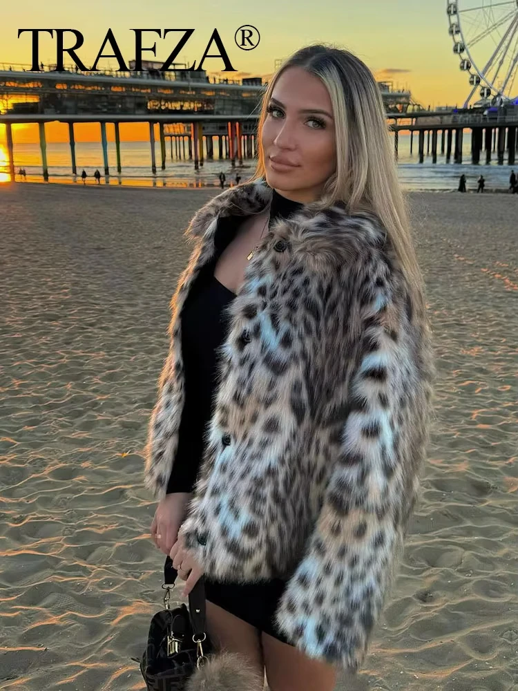 HH Autumn Women Fashion Faux Fur Coat Vintage Leopard Print Long Sleeve Jacket Winter Warm Casual Maternity Outerwear