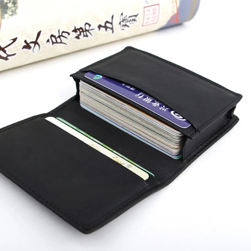 Men Black Leather Expandable Credit Card Business Cards Holder Wallet for Cas