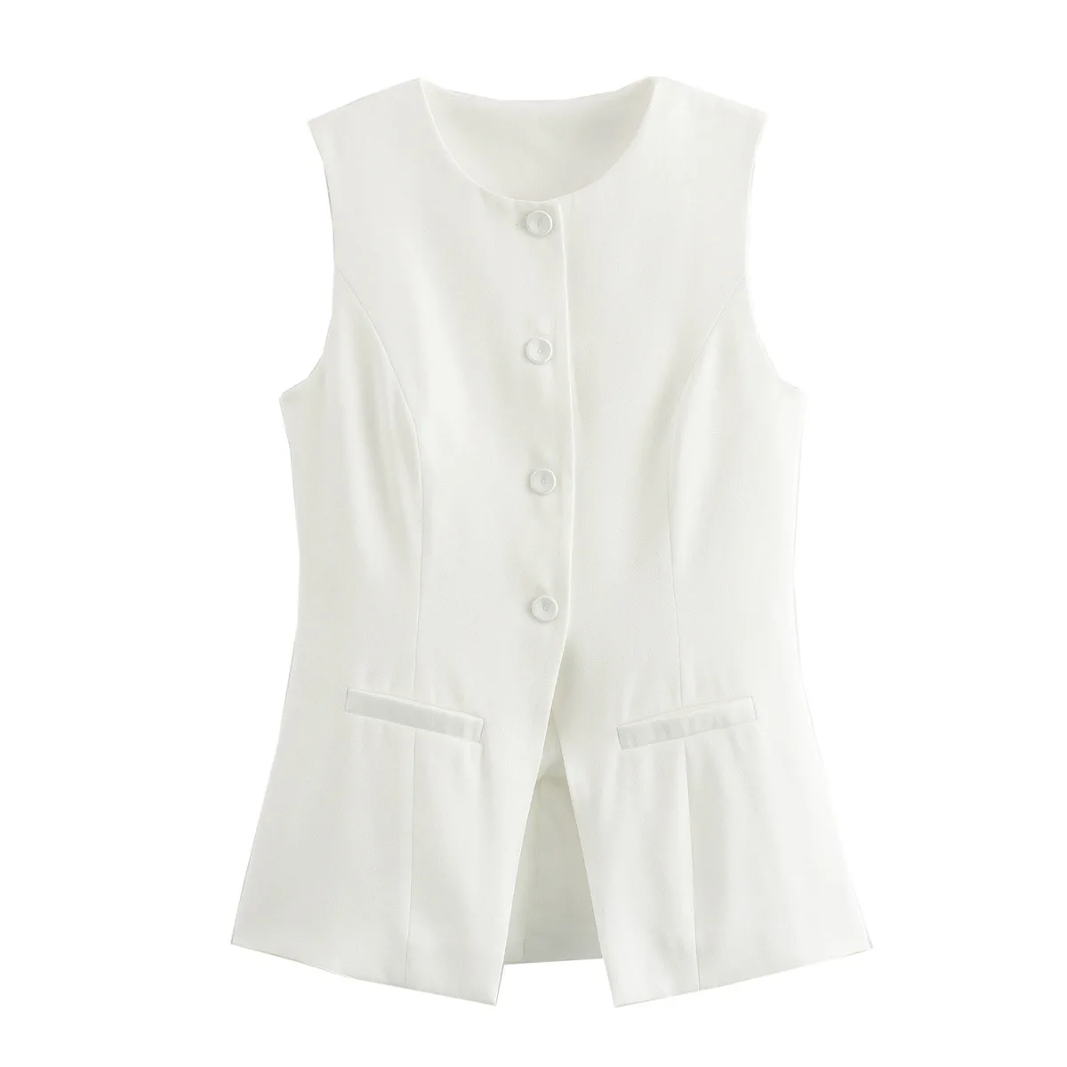 White High Waist Pocket Vests Top Women's Sleeveless Slim Patchwork Fashion Solid Streetwear Female Y2k Vests Top Autumn
