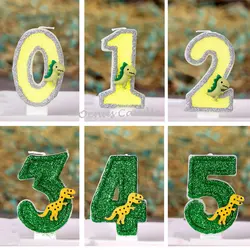 Dinosaur Birthday Candles Number Children's Birthday Candles for Cakes Yellow Green Sparks Candles Boy Topper for Party Supplies