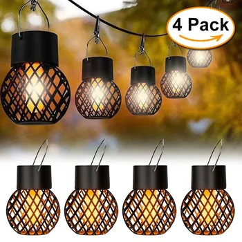 1-6Pcs LED Outdoor Flame Effect Hanging Lantern Out Waterproof Garden Decoration Lamp Solar Fairy Light For Patio Garden Yard 1