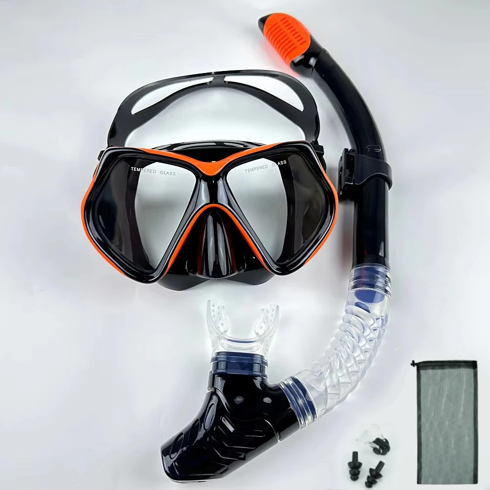 Dry Snorkel Set Diving Mask For Adults Tempered Glass Professional Panoramic Snorkeling Gear Swimming Training Snorkel Kit snorkeling diving mask diving mask snorkel set
