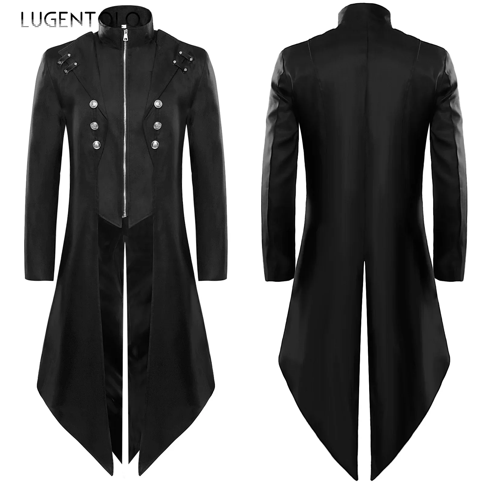 Men Punk Rock Trench Medieval Tailcoat Costume Zipper New Halloween Tuxedo Party Retro Casual Steampunk Gothic Jacket