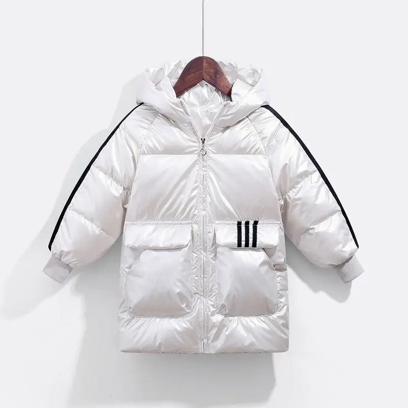 New children's down jacket mid-length boys and girls wash-free thickened hooded autumn and winter coat 3-7 years old cotton coat