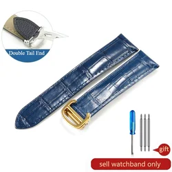 Luxury Leather Watch Strap with Clasp - Black/Brown - 25mm (Blue - Golden - Z4)