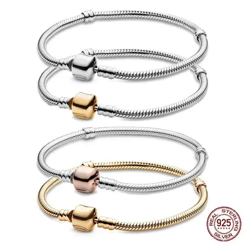 

New 925 Sterling silver High-quality Classic Bucket Buckle Bracelet fits Design Original Charm DIY Women's Men's Bracelet Gifts