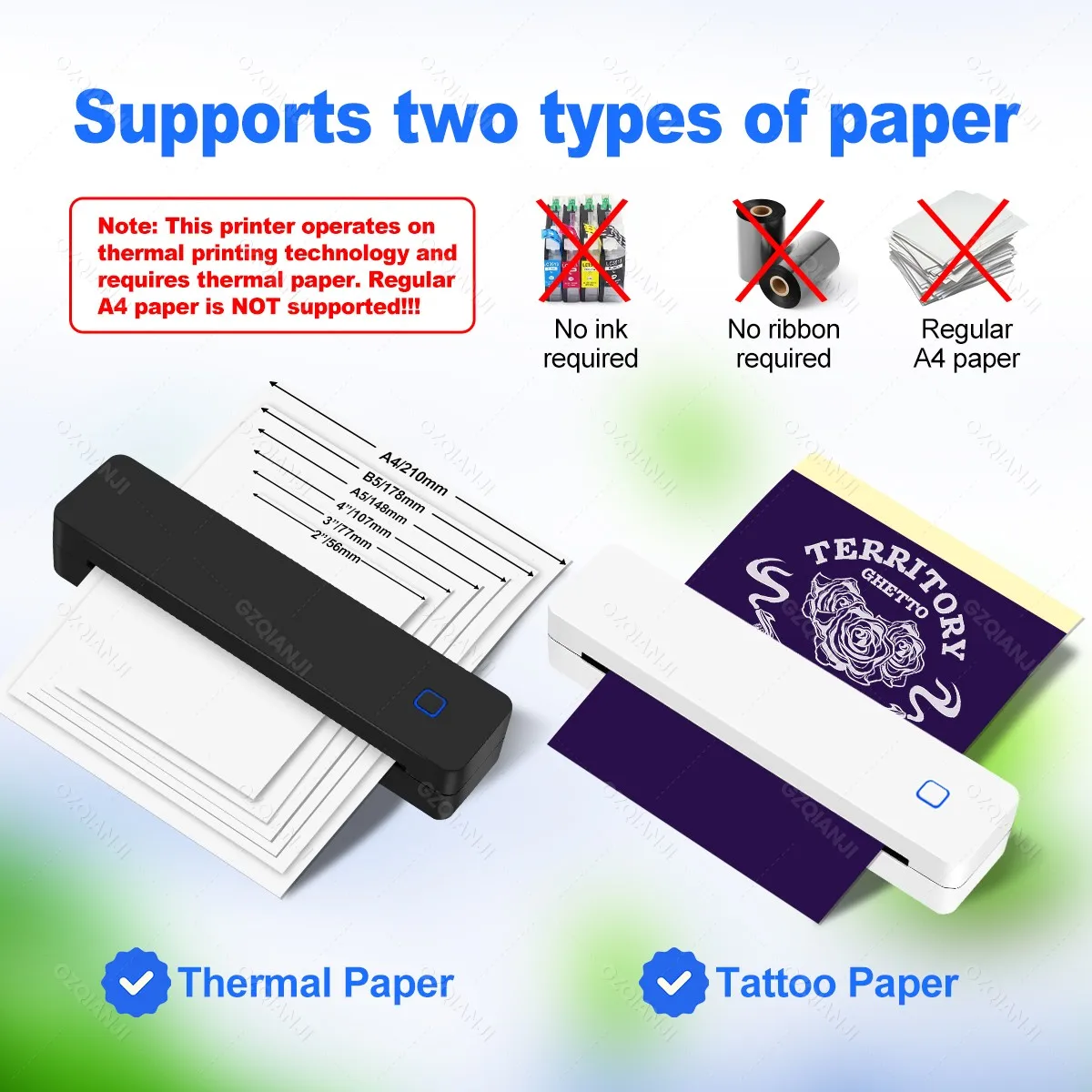 A4 Thermal Printer Bluetooth Wireless Portable Photos PDF Document Printer Support Windows/Android/iOS