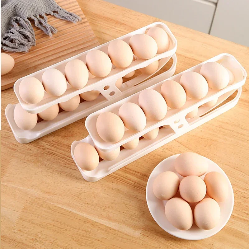 Automatic Rolling Holder Rack Fridge Egg Storage Box Container Kitchen Refrigerator Egg Dispenser Fridge kitchen organizer