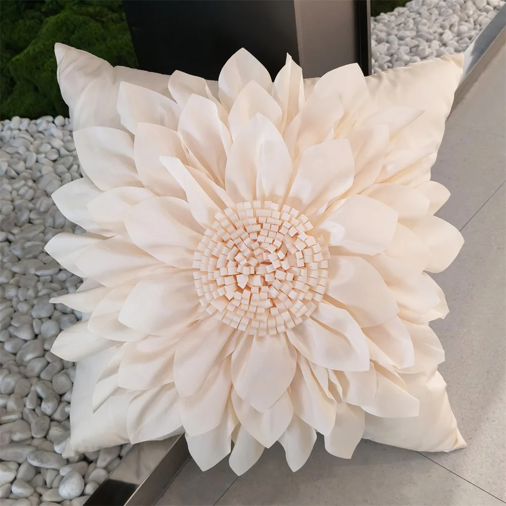 Cream Decorative Cushion Covers For Sofa 3D Sunflower Pillow Cover Luxury Handmade Bed Couch Bohemia Ivory White Pillow Case