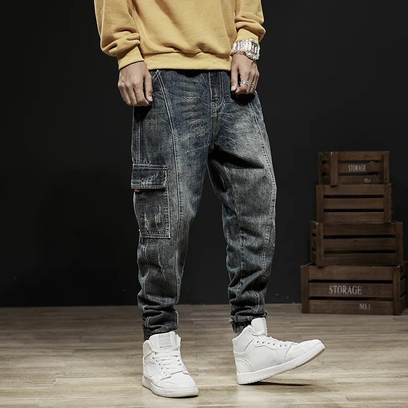 Newly Designer Fashion Loose Ripped Jeans Men Retro Blue Casual