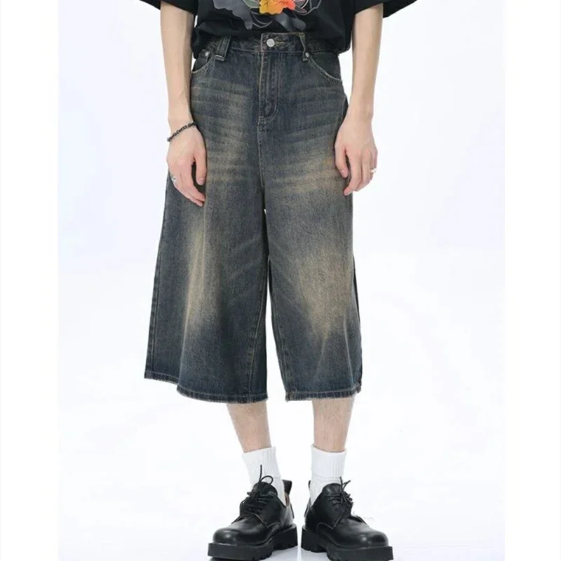 

2024 Womens Shorts Retro Large Size Denim Shorts Unisex Style Wide Leg Capris Vintage Street Summer High Waist Loose Short Jeans