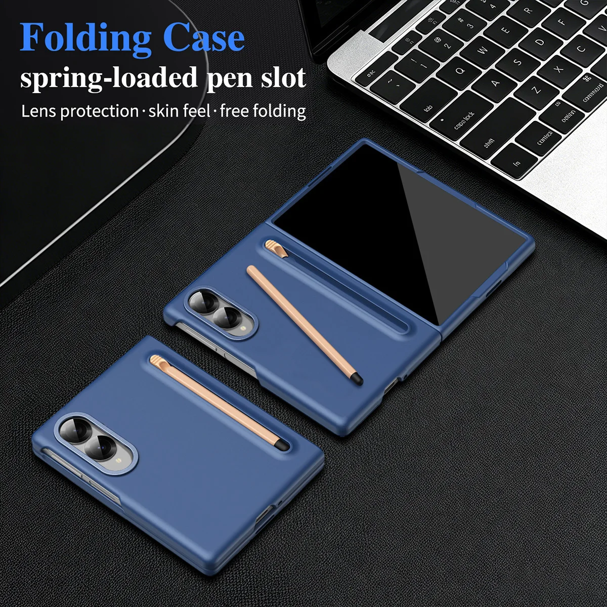 Wide Matte Folding Case with S Pen Slot & Built-in Tempered Glass Film