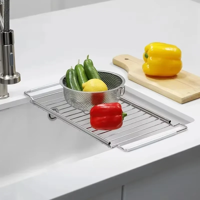 Drain Rack Expandable Over The Sink,304 Stainless Steel Sink Rack,dish Cup Soap Sponge Rag Storage Holder for Kitchen Organizer 4