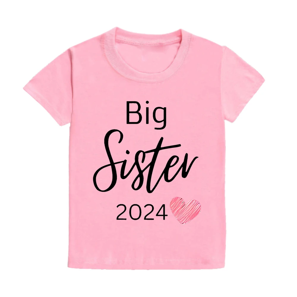 Big Sister Letter Printed Child Girls T-shirts Casual Loose Comfort Kid Tee Tops Short Sleeve Toddler Spring&Summer Kid Clothes 3