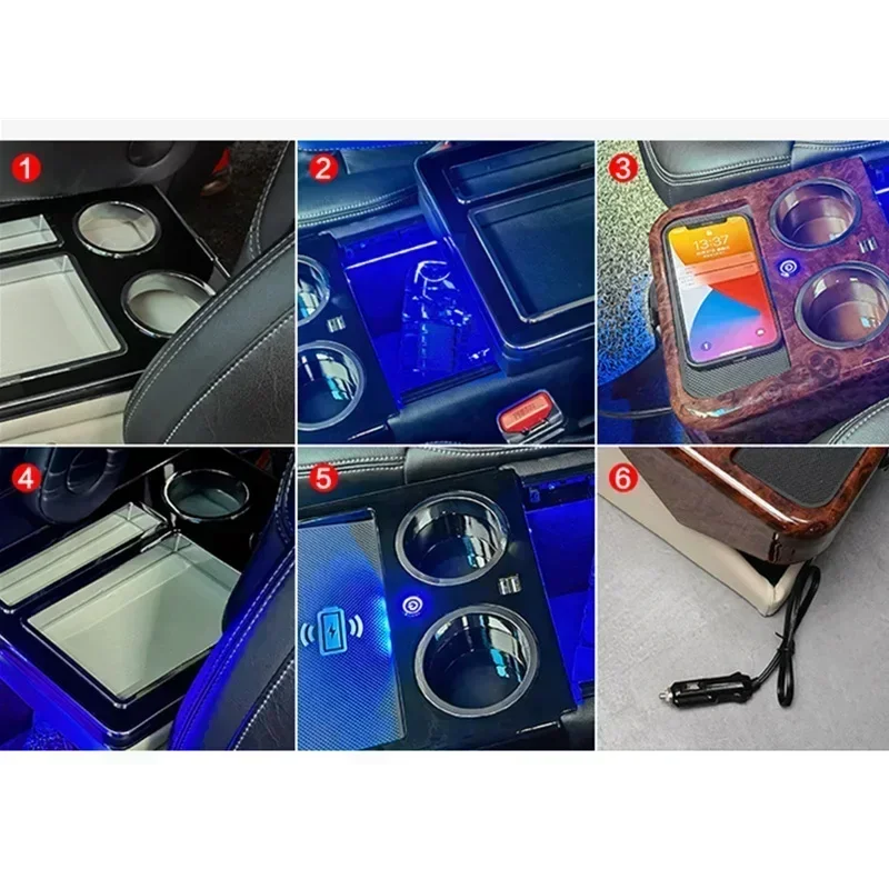 SHITURUI 현대 팰리세이드 2020-2025 용 USB 컵 홀더 분위기 조명이있는 1x 센터 콘솔 팔걸이 상자 용